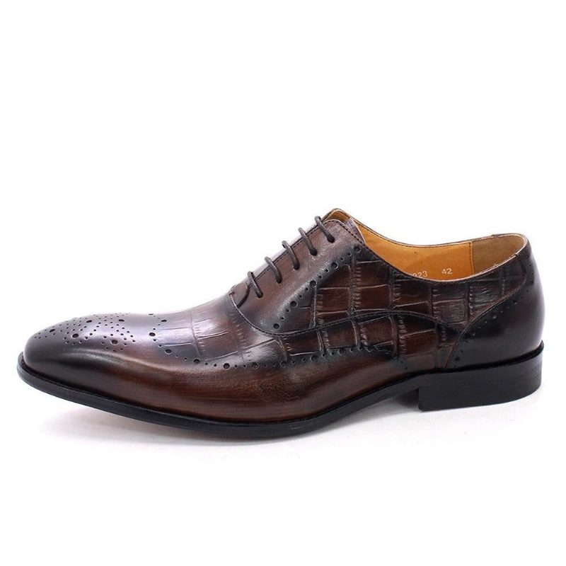 Formella Skor För Män Lyxiga Krokodilläder Brogue Oxford Dress - Kaffe