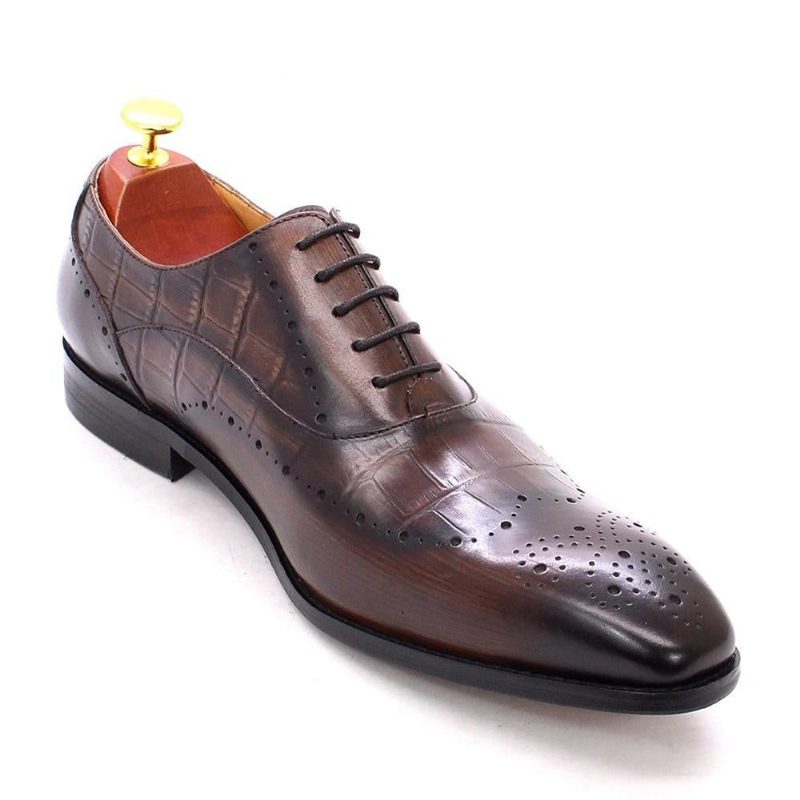 Formella Skor För Män Lyxiga Krokodilläder Brogue Oxford Dress - Kaffe