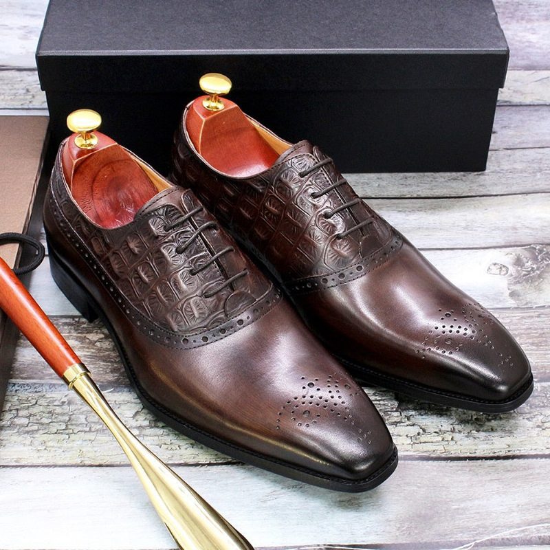 Formella Skor För Män Lyxigt Läder Brogue Oxford Dress - Kaffe