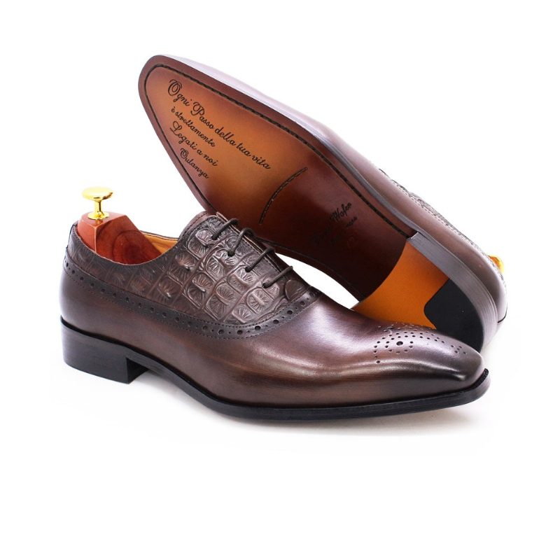 Formella Skor För Män Lyxigt Läder Brogue Oxford Dress - Kaffe