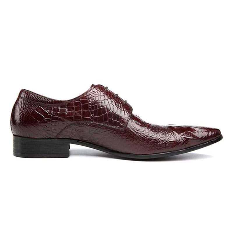 Formella Skor För Män Med Spetsad Tå Alligator Texture Brogue Klänning - Rött