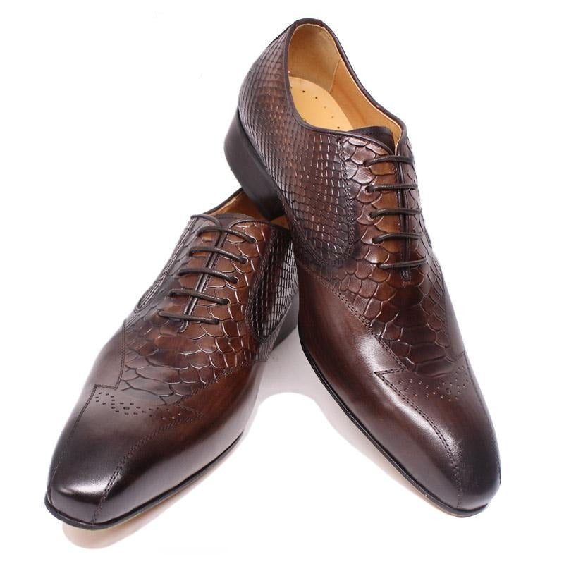 Formella Skor För Män Snakeskin Elegance Brogue Klänning Med Snörning - Kaffe