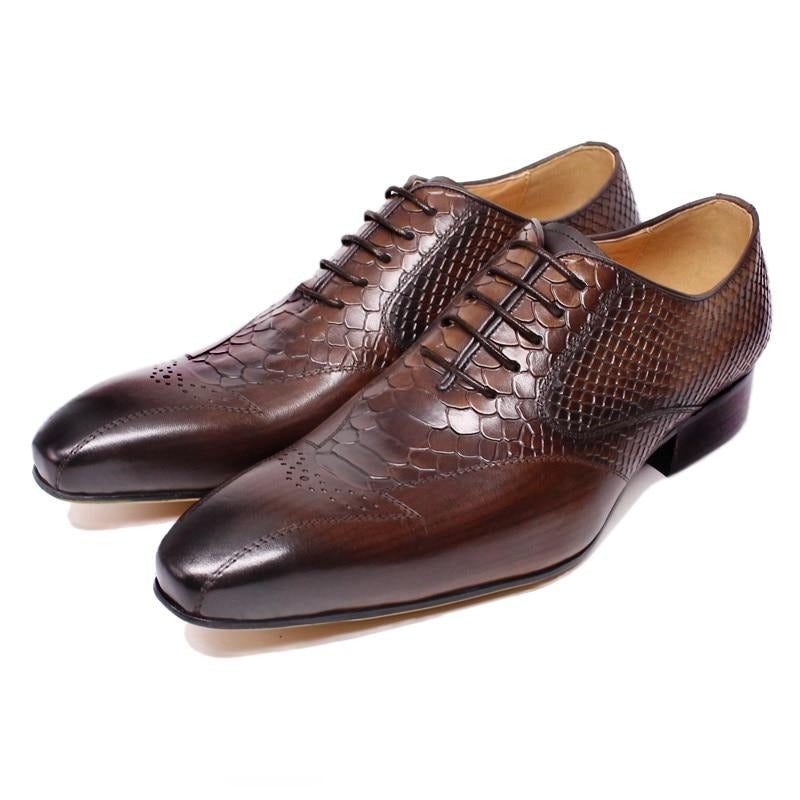 Formella Skor För Män Snakeskin Elegance Brogue Klänning Med Snörning - Kaffe