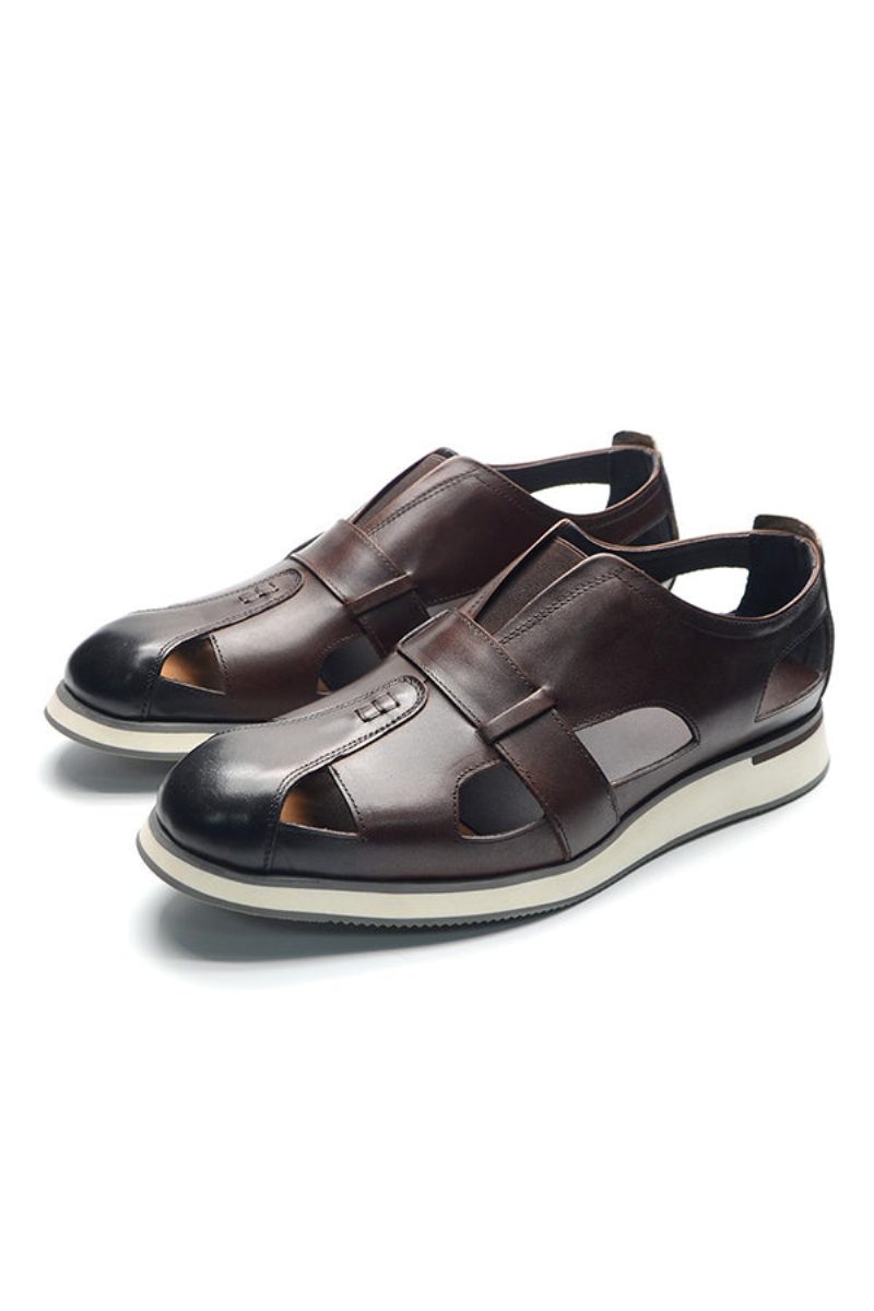 Fritidsskor För Män Chic Koläder Eleganta Slip-on Sandaler - Kaffe