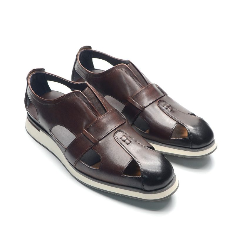 Fritidsskor För Män Chic Koläder Eleganta Slip-on Sandaler - Kaffe