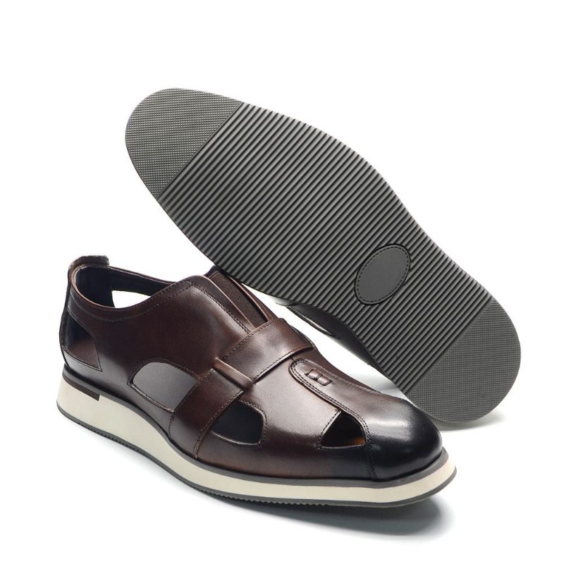 Fritidsskor För Män Chic Koläder Eleganta Slip-on Sandaler - Kaffe