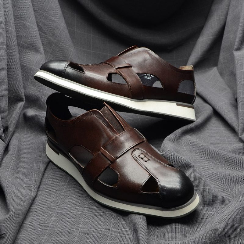 Fritidsskor För Män Chic Koläder Eleganta Slip-on Sandaler - Kaffe