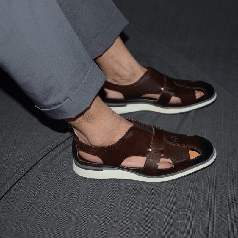 Fritidsskor För Män Chic Koläder Eleganta Slip-on Sandaler - Kaffe