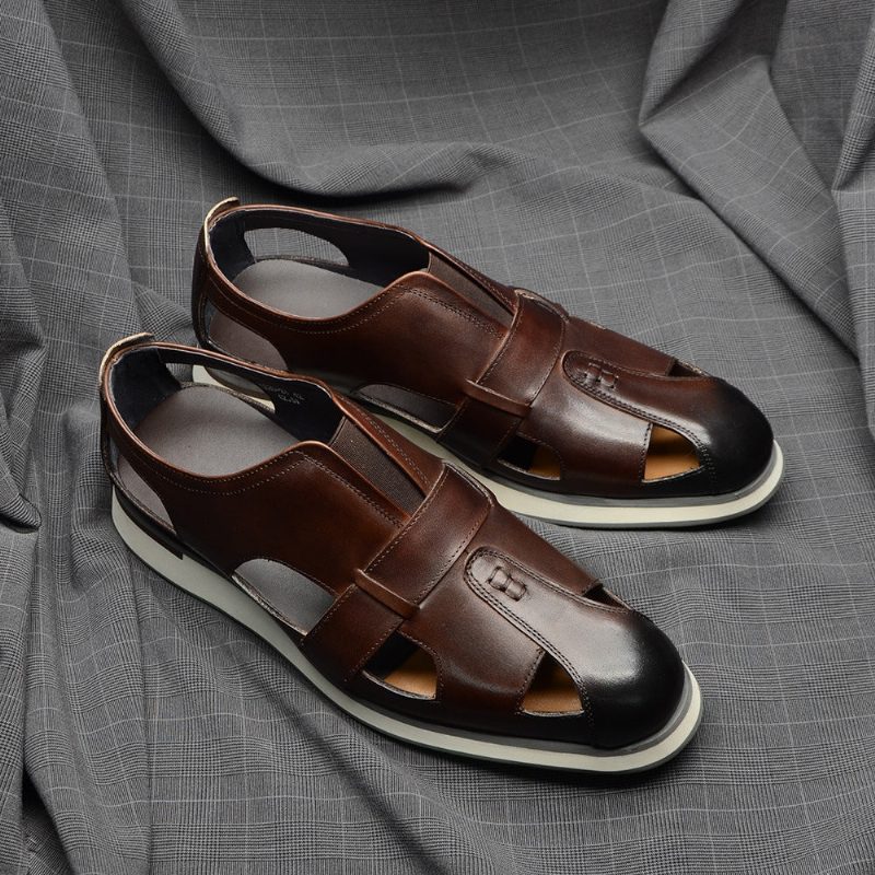 Fritidsskor För Män Chic Koläder Eleganta Slip-on Sandaler - Kaffe