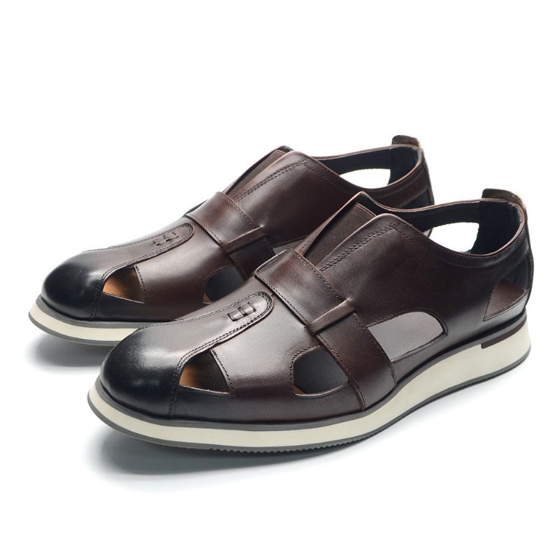 Fritidsskor För Män Chic Koläder Eleganta Slip-on Sandaler - Kaffe