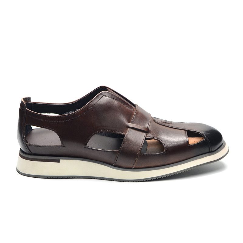 Fritidsskor För Män Chic Koläder Eleganta Slip-on Sandaler - Kaffe