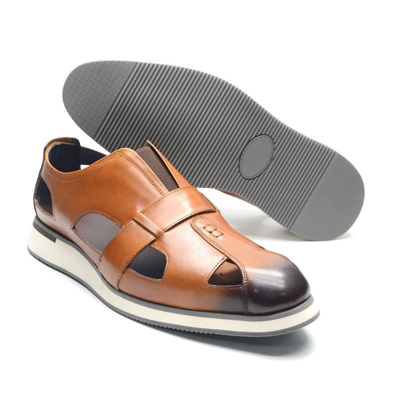 Fritidsskor För Män Chic Koläder Eleganta Slip-on Sandaler - Kaffe