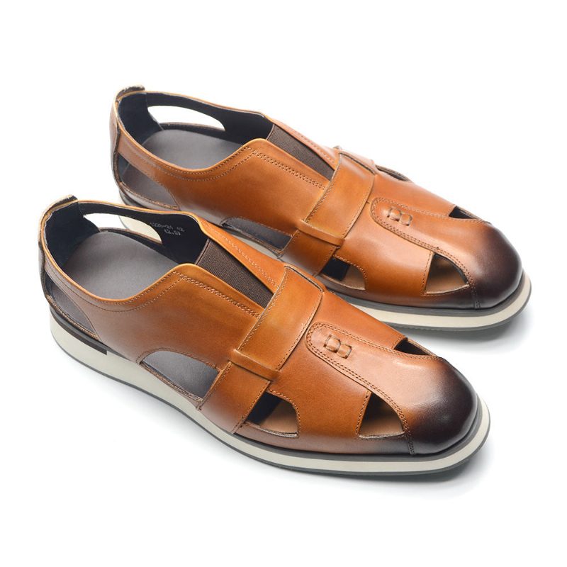 Fritidsskor För Män Chic Koläder Eleganta Slip-on Sandaler - Kaffe