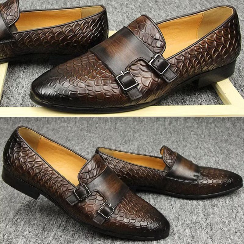 Fritidsskor För Män Croc Mönster Elegant Slip On Loafers - Kaffe