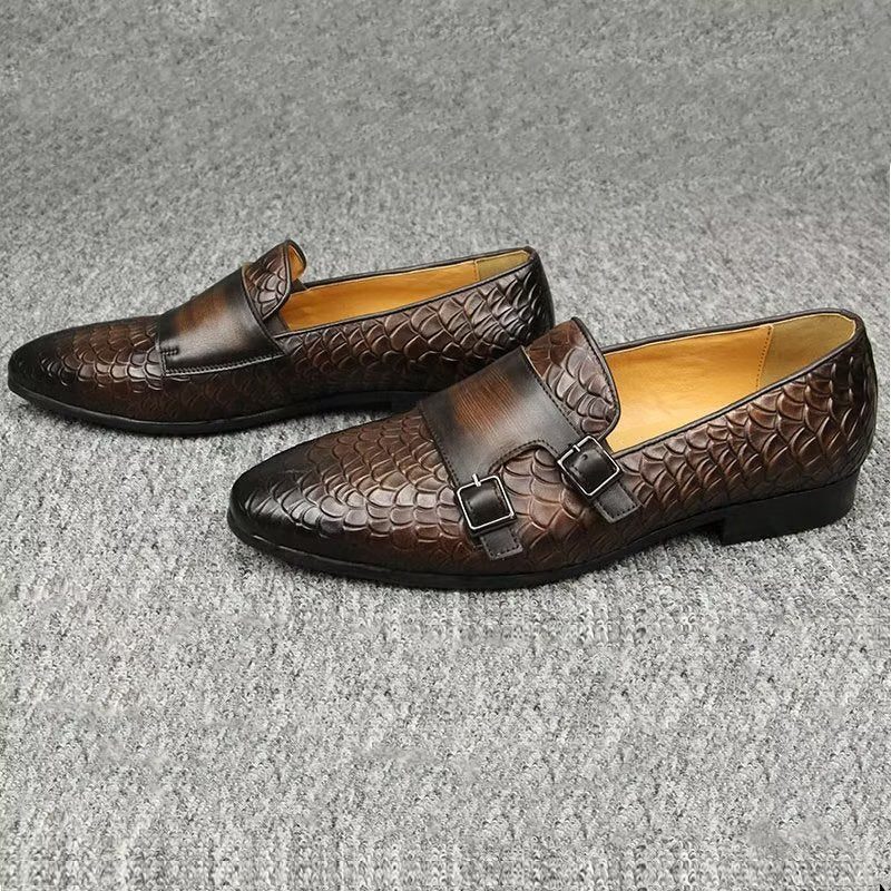 Fritidsskor För Män Croc Mönster Elegant Slip On Loafers - Kaffe