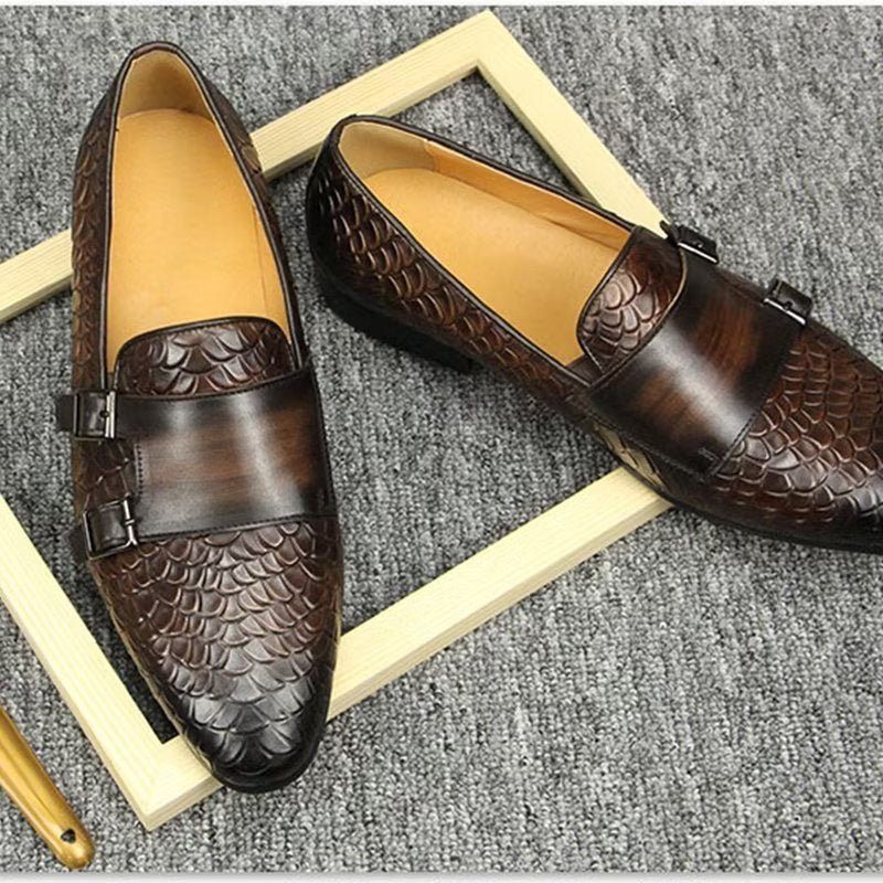 Fritidsskor För Män Croc Mönster Elegant Slip On Loafers - Kaffe