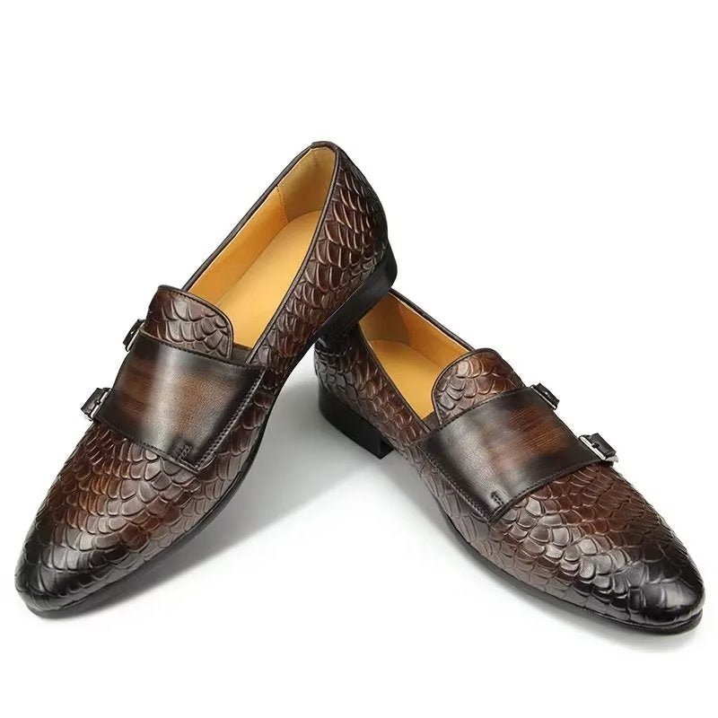 Fritidsskor För Män Croc Mönster Elegant Slip On Loafers - Kaffe