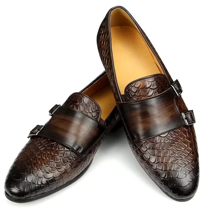 Fritidsskor För Män Croc Mönster Elegant Slip On Loafers - Kaffe