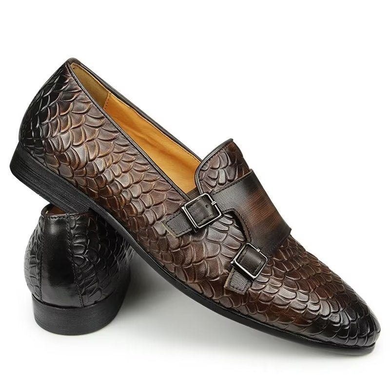 Fritidsskor För Män Croc Mönster Elegant Slip On Loafers - Kaffe