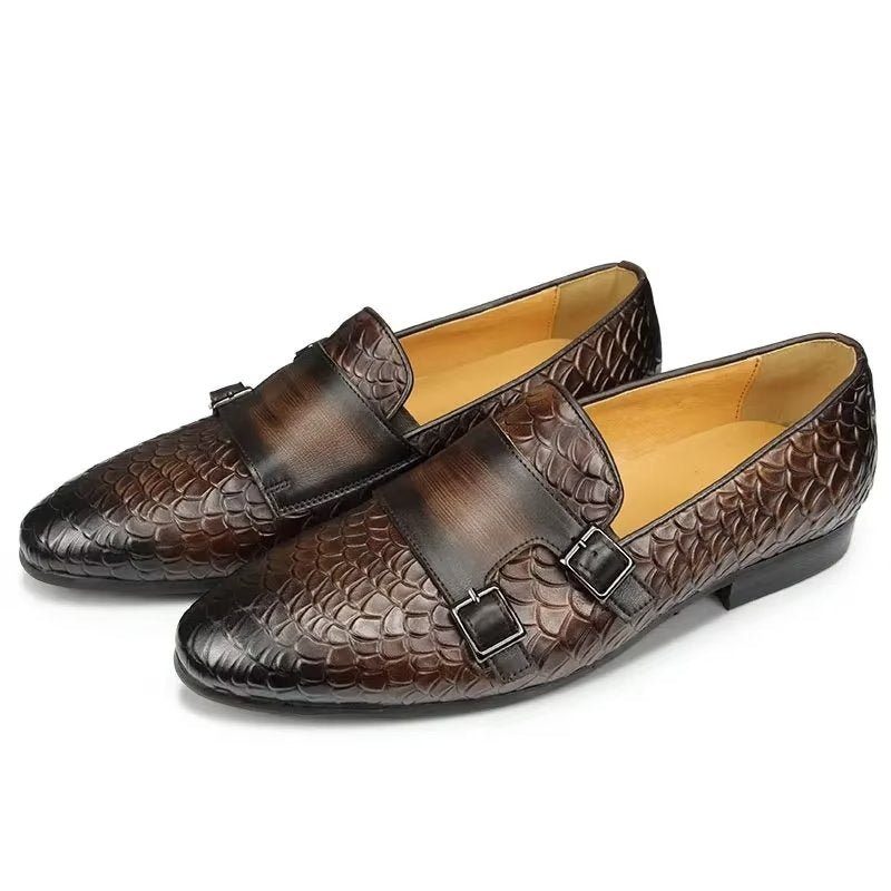 Fritidsskor För Män Croc Mönster Elegant Slip On Loafers - Kaffe