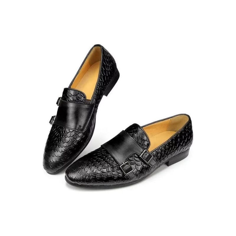 Fritidsskor För Män Croc Mönster Elegant Slip On Loafers - Svart