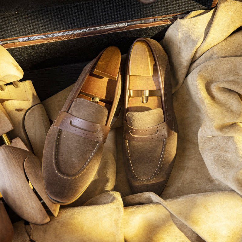 Fritidsskor För Män Elegant Läder Slip-on Business Loafers - Kaki