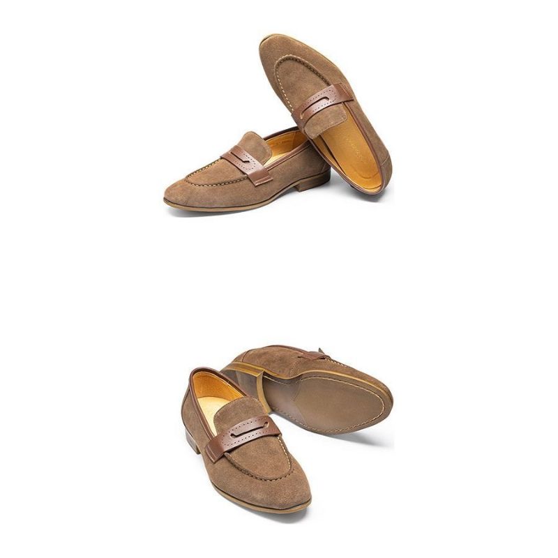 Fritidsskor För Män Elegant Läder Slip-on Business Loafers - Kaki