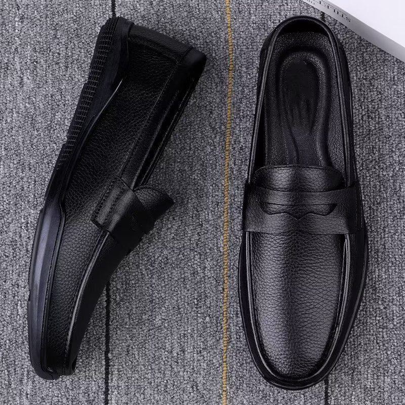 Fritidsskor För Män Eleganta Pu Slip-on Loafers Med Metallmode - Svart