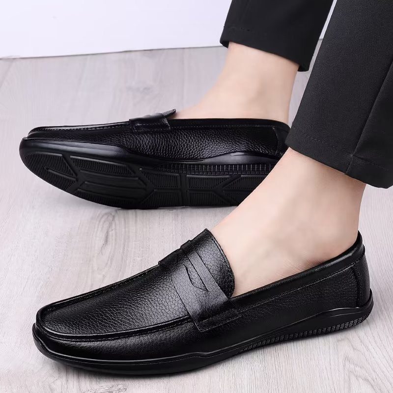 Fritidsskor För Män Eleganta Pu Slip-on Loafers Med Metallmode - Svart