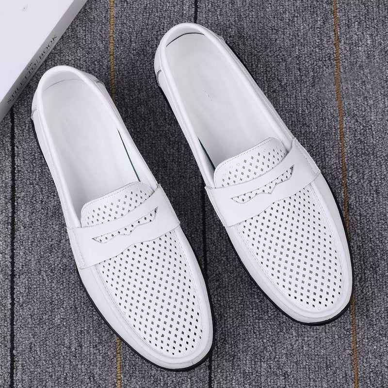 Fritidsskor För Män Eleganta Pu Slip-on Loafers Med Metallmode - Vit Hål