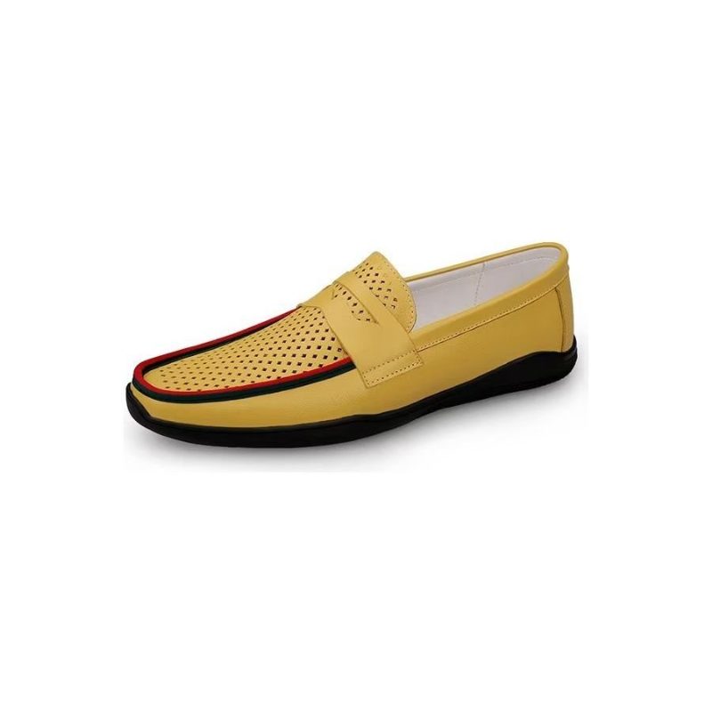 Fritidsskor För Män Eleganta Pu Slip-on Loafers Med Metallmode - Gult Hål