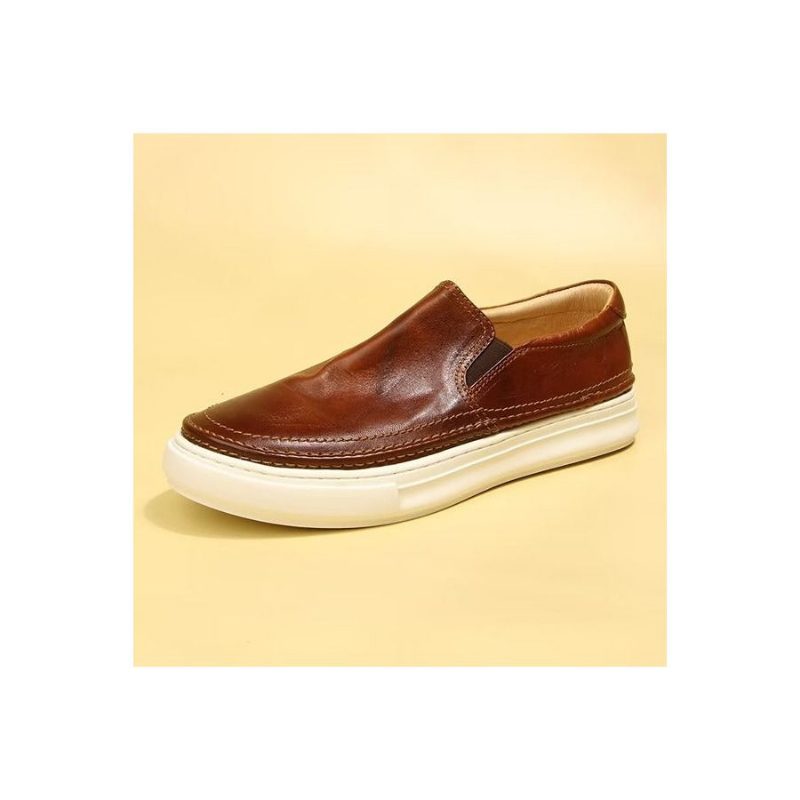 Fritidsskor För Män Eleganta Slip On High End Sneakers I Läder - Brun