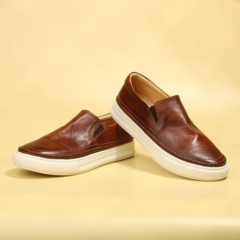 Fritidsskor För Män Eleganta Slip On High End Sneakers I Läder - Brun