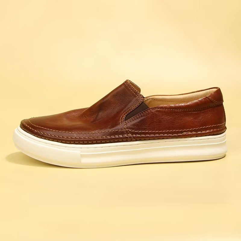 Fritidsskor För Män Eleganta Slip On High End Sneakers I Läder - Brun