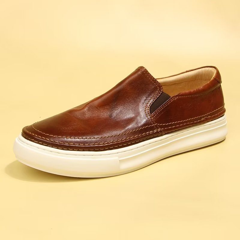 Fritidsskor För Män Eleganta Slip On High End Sneakers I Läder - Brun