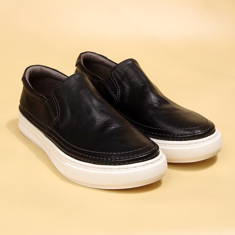 Fritidsskor För Män Eleganta Slip On High End Sneakers I Läder - Svart