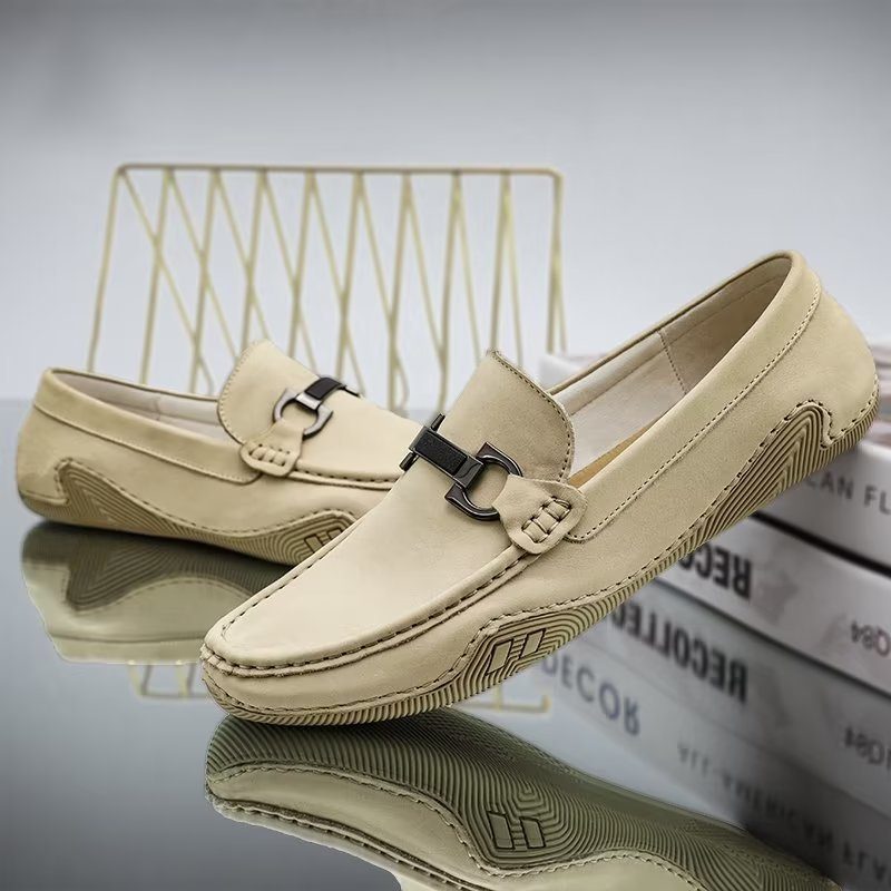 Fritidsskor För Män Eleganta Slip-on Loafers Med Metallmode - Beige