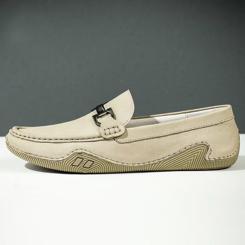 Fritidsskor För Män Eleganta Slip-on Loafers Med Metallmode - Beige