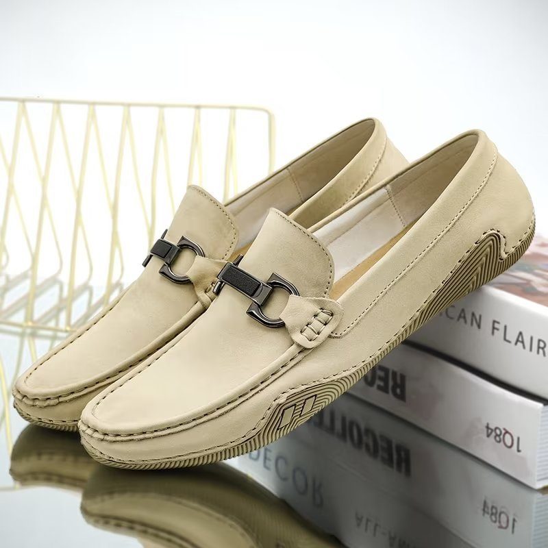 Fritidsskor För Män Eleganta Slip-on Loafers Med Metallmode - Beige