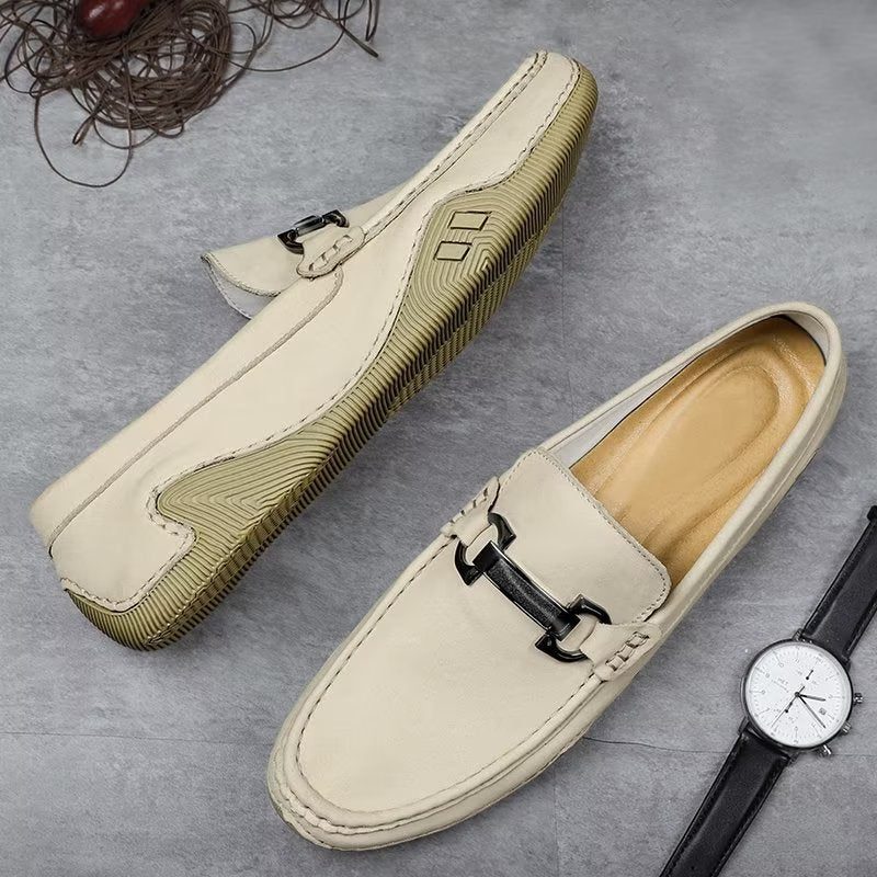 Fritidsskor För Män Eleganta Slip-on Loafers Med Metallmode - Beige