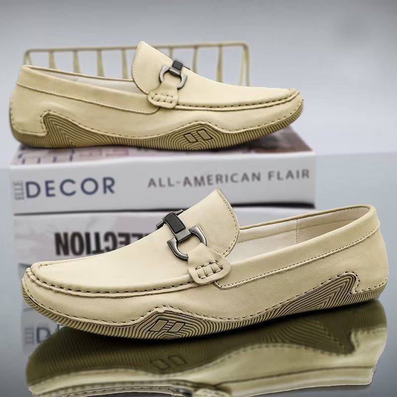 Fritidsskor För Män Eleganta Slip-on Loafers Med Metallmode - Beige