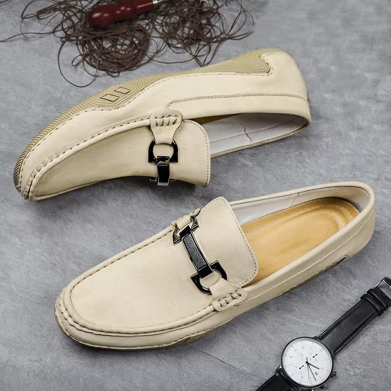 Fritidsskor För Män Eleganta Slip-on Loafers Med Metallmode - Beige