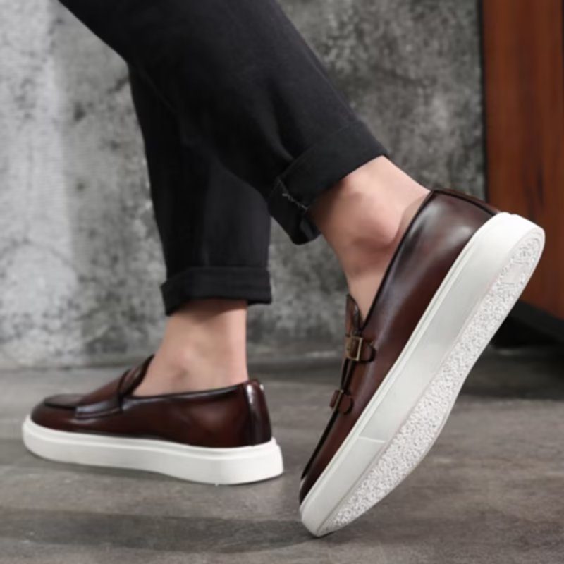 Fritidsskor För Män Eleganta Slip On Platform Sneakers - Brun