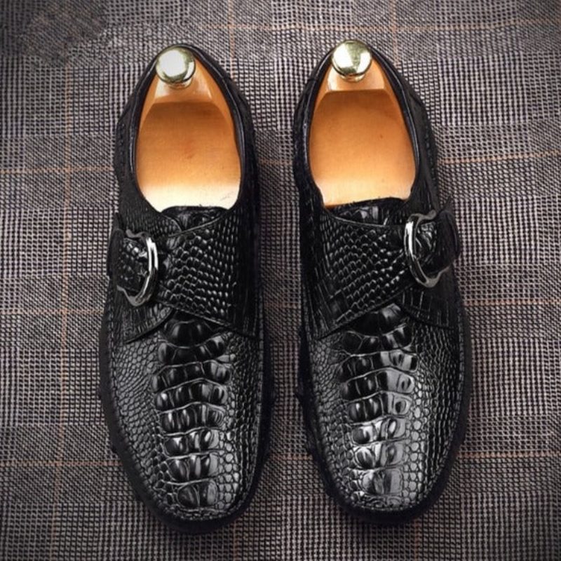 Fritidsskor För Män Lyxig Alligator Texture Penny Loafers - Svart