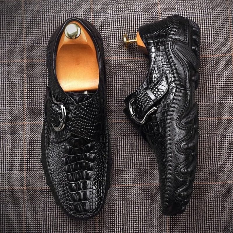 Fritidsskor För Män Lyxig Alligator Texture Penny Loafers - Svart