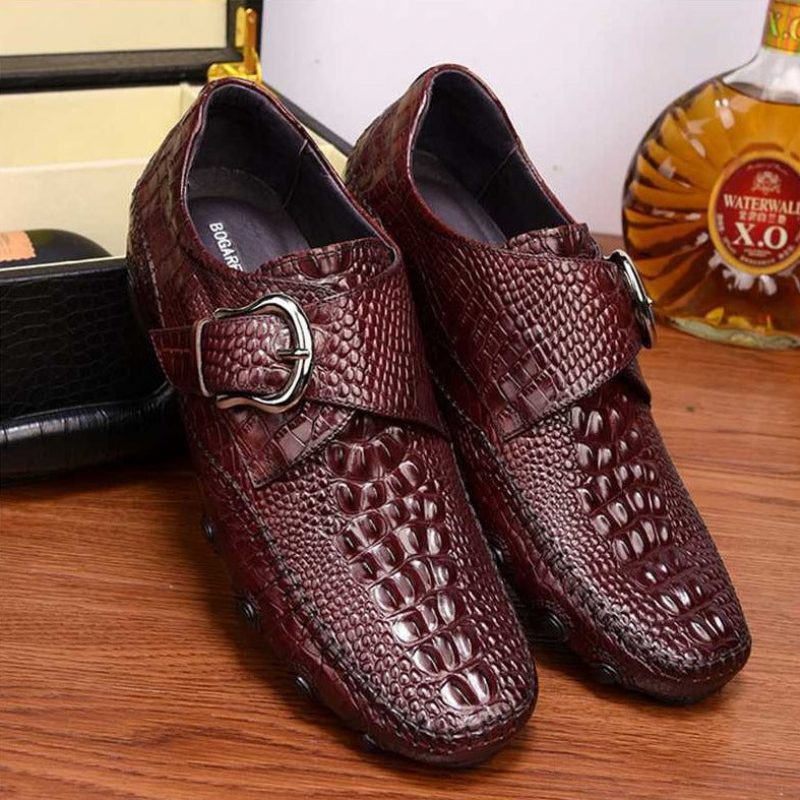 Fritidsskor För Män Lyxig Alligator Texture Penny Loafers - Rött