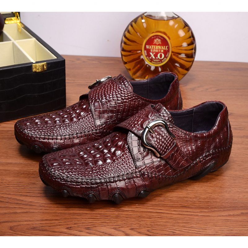 Fritidsskor För Män Lyxig Alligator Texture Penny Loafers - Rött