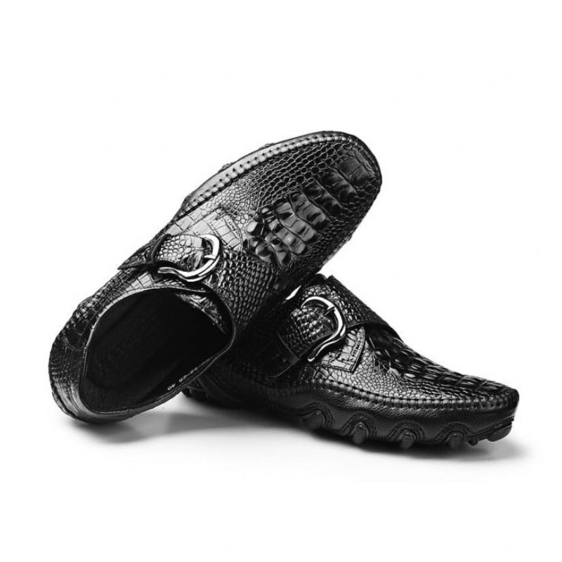 Fritidsskor För Män Lyxig Alligator Texture Penny Loafers - Svart