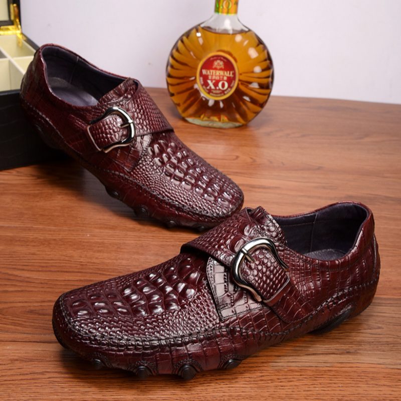 Fritidsskor För Män Lyxig Alligator Texture Penny Loafers - Rött