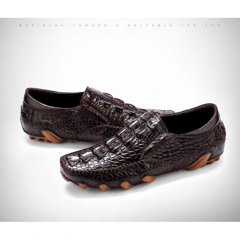 Fritidsskor För Män Lyxig Alligator Texture Slip-on Oxford Skor - Kaffe